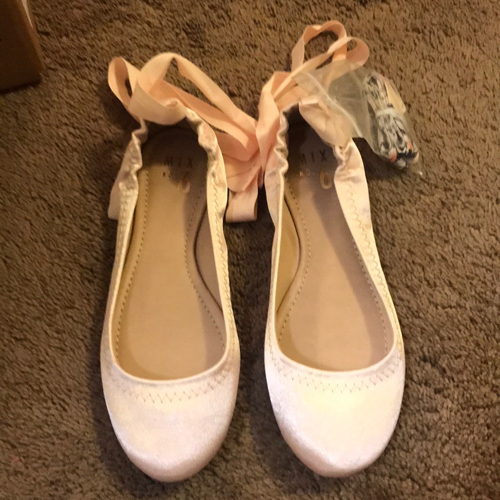 Blush lace up ballet flats